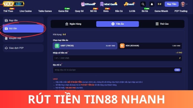 Hướng dẫn quy trình rút tiền Tin88 nhanh