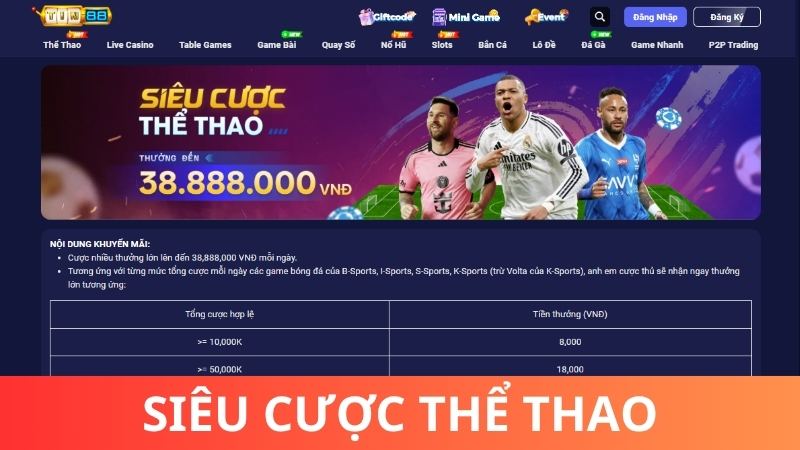 Siêu cược thể thao - Thưởng to đến 38.888K